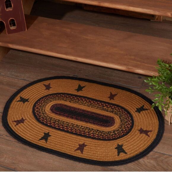 Farmhouse Star Jute Braided Oval Rug Stenciled Autumn Fall Decor Floor Mat - Picture 1 of 7